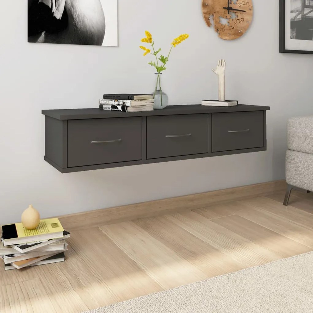800596 vidaXL Prateleira gavetas p/ parede 88x26x18,5 cm contraplacado cinza