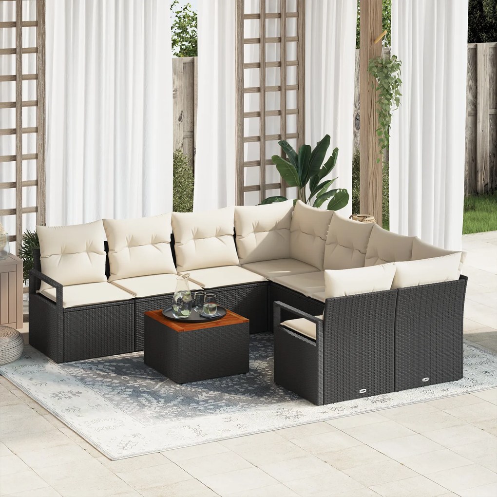 Conjunto de Sofá de Jardim de 9 Peças com Almofadas Rattan de Polietil