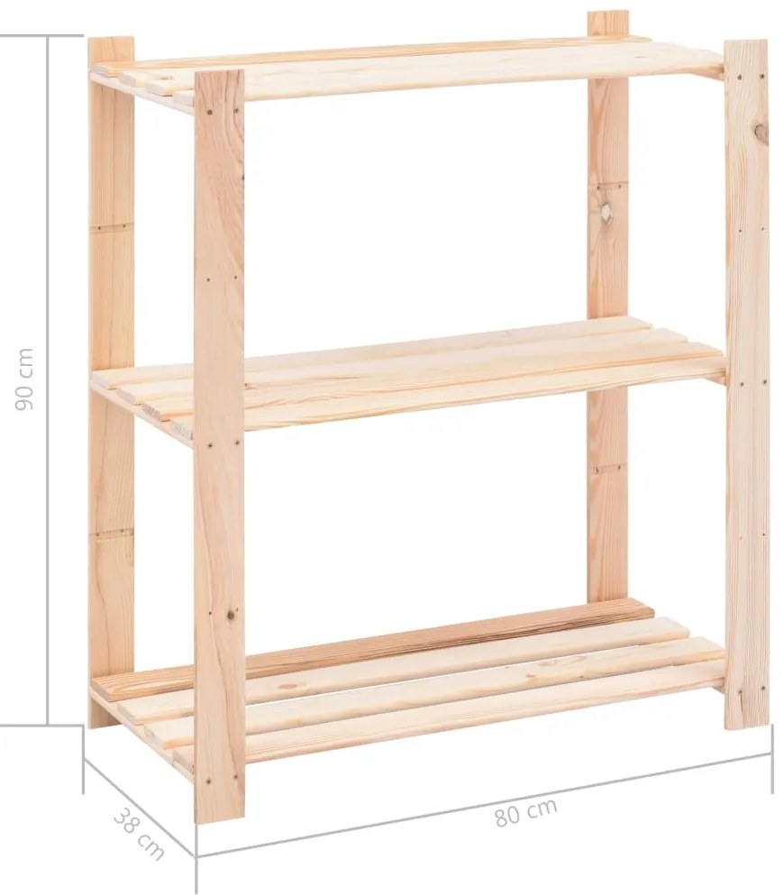 10 unidades arrumação 3 prateleiras 80x38x90cm pinho 150 kg
