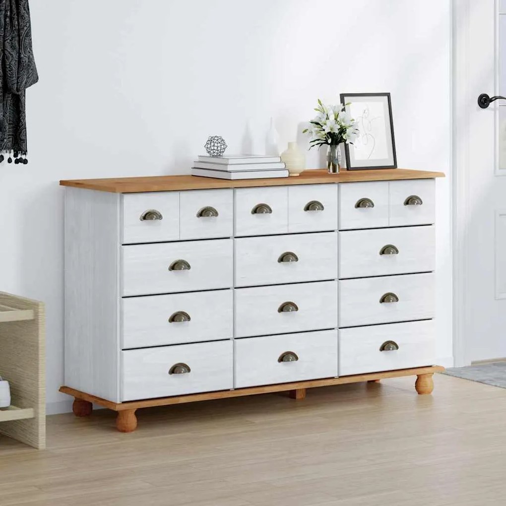 Cômoda "ASKIM" Branca 79x40x133.5 cm Madeira Maciça de Pinho
