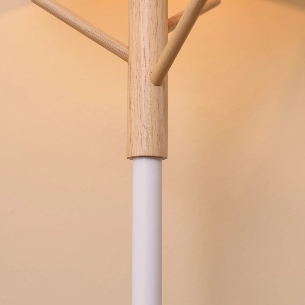 Candeeiro de Pé com Ganchos para Bolsa Chapéus Ecrã de PE Suporte para Lâmpada E27 Máx. 40W e Interruptor de Pé Moderno para Sala de Estar Dormitório Ø38x158cm Natural e Branco
