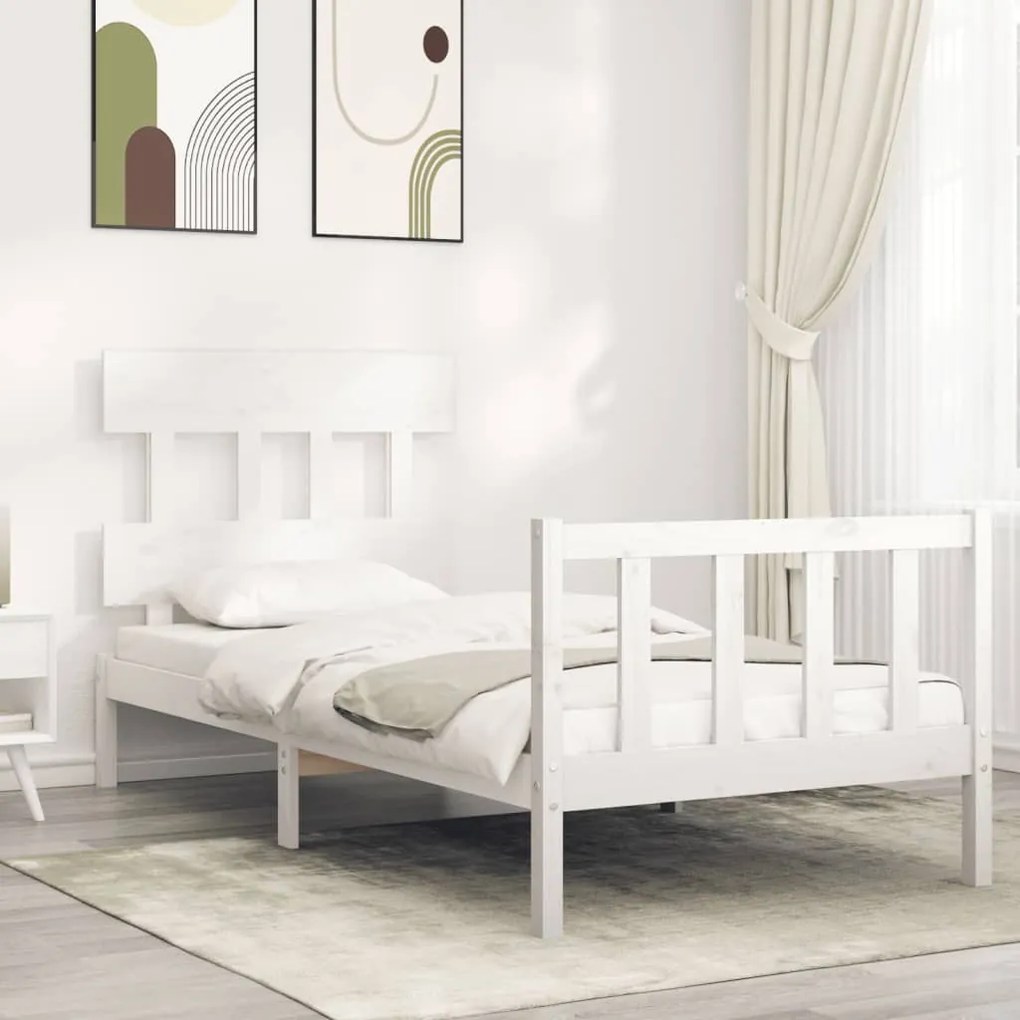 vidaXL Estrutura cama de solteiro c/ cabeceira madeira maciça branco