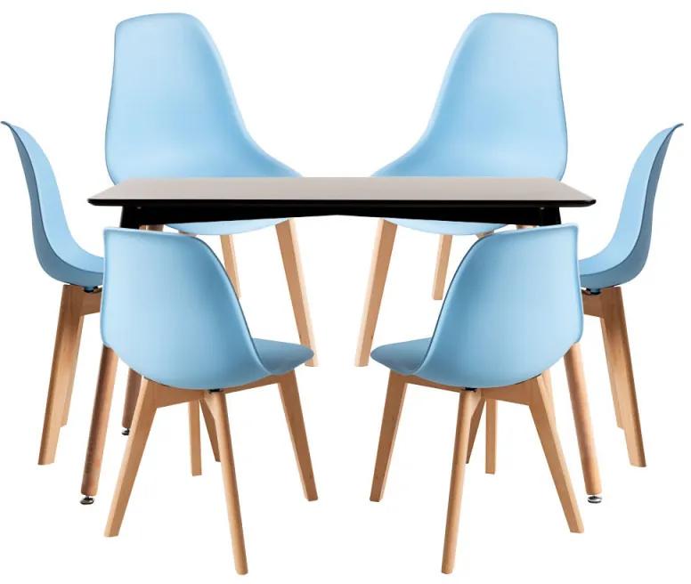Conjunto Mesa Retangular 120x 80cm Preta e 6 Cadeiras Nórdicas Kelen - Azul céu