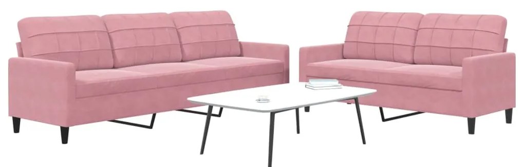 2 pcs conjunto de sofás com almofadões veludo rosa
