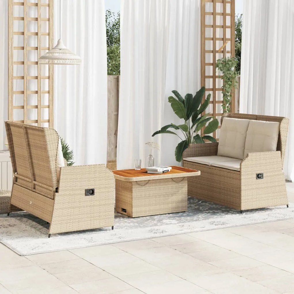 vidaXL 3 pcs conjunto lounge de jardim com almofadões vime PE bege
