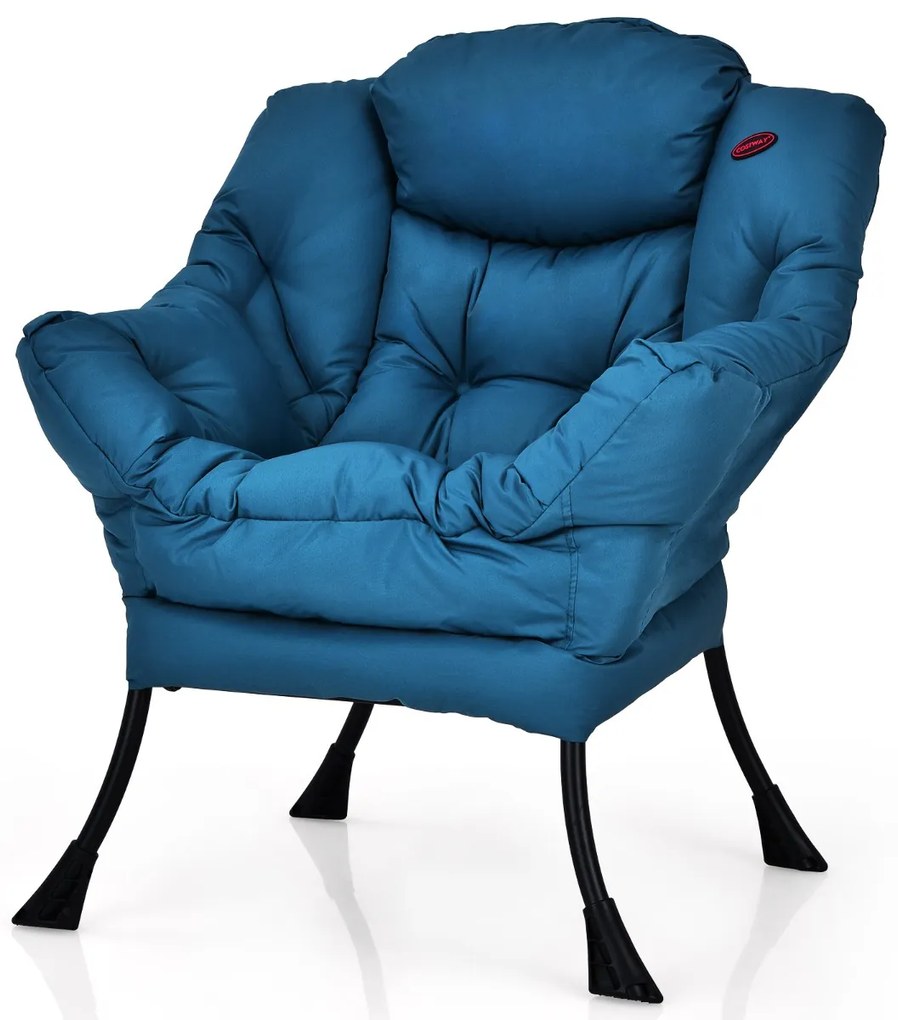 Poltrona moderna em tecido de poliéster com estrutura em metal estofada com bolso lateral 75 x 81 x 94,5 cm Azul Marinho