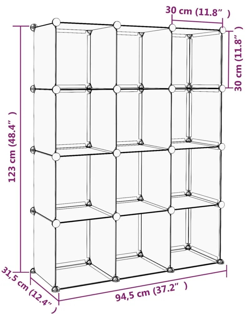 Organizador de arrumação com 12 cubos PP preto