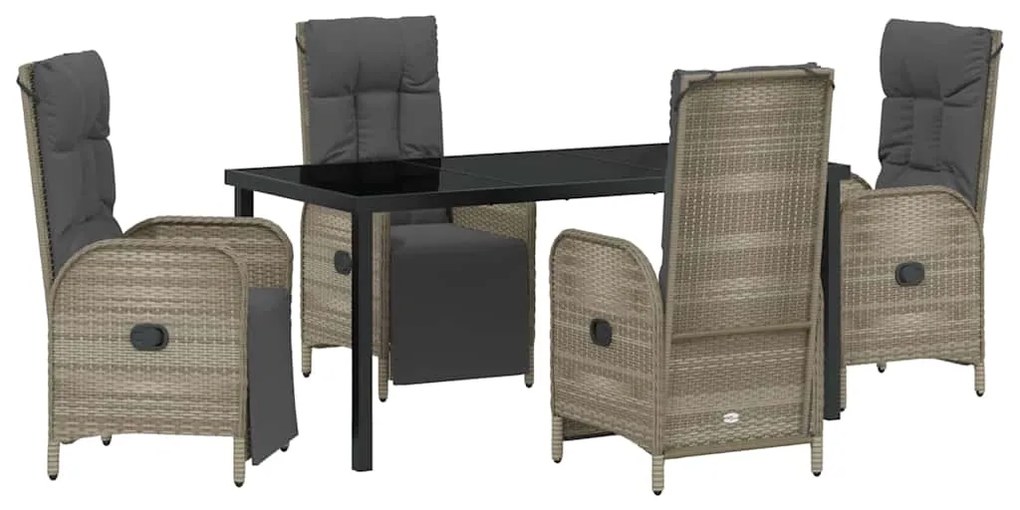 Conjunto de Jantar de Jardim com 5 Peças e Almofadas, Rattan Poli Cinz