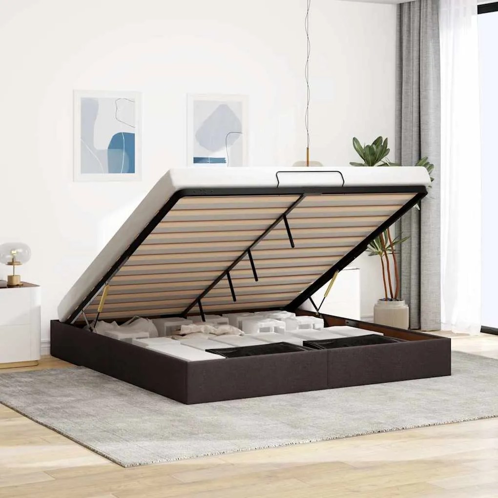 Estrutura de cama otomana sem colchão 200x200cm castanho-escuro