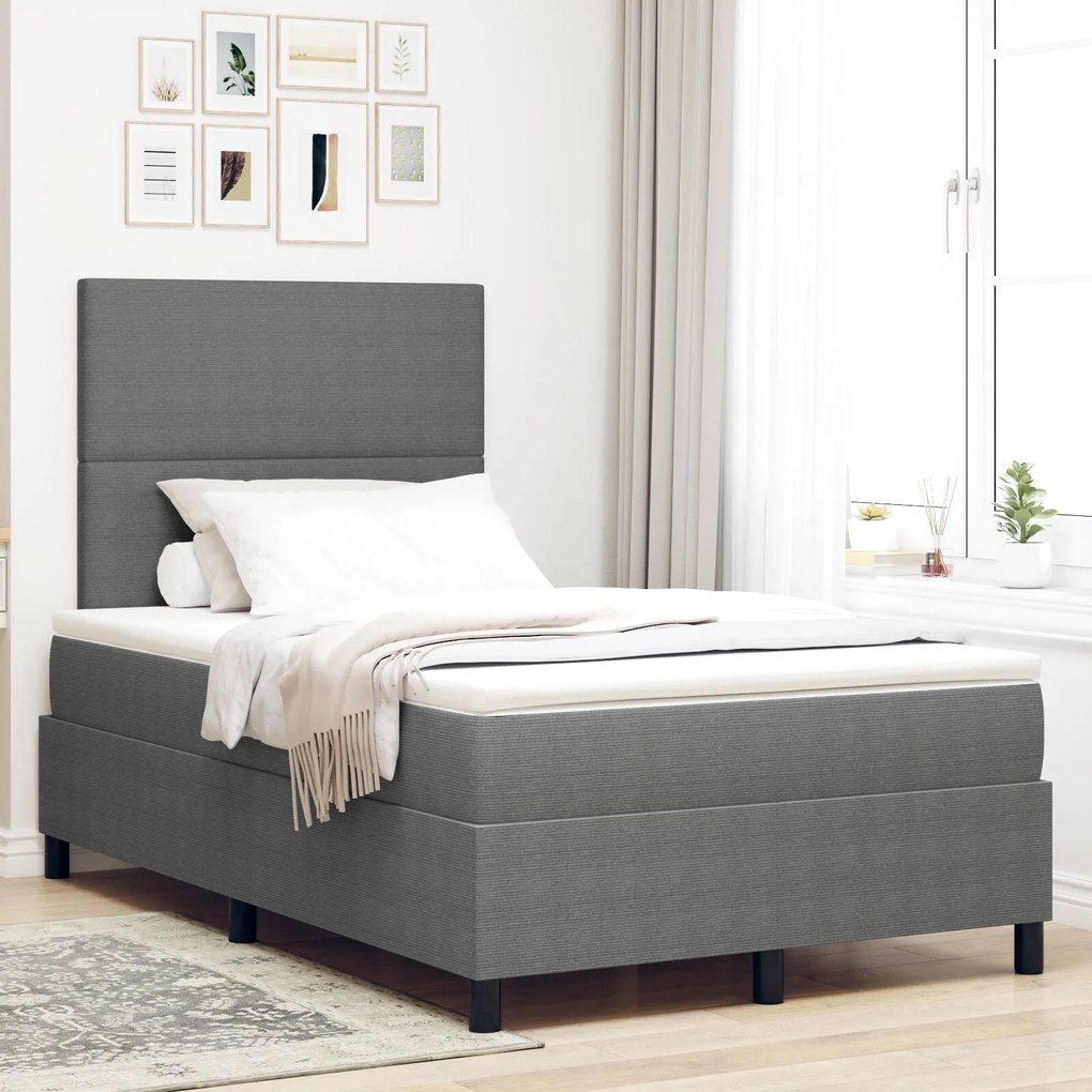 Cama Box Spring com Colchão Cinza Claro 120x200 cm Tecido de Corduroy