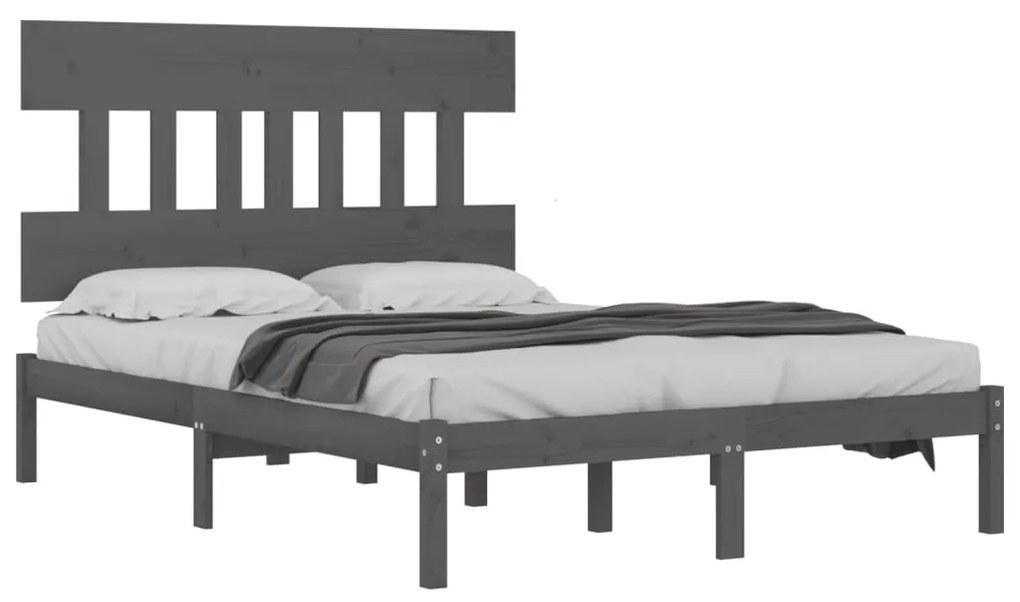 Estrutura de cama dupla 135x190 cm madeira maciça cinzento