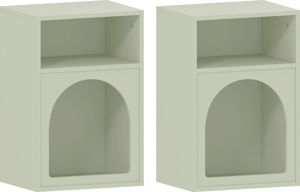 HOMCOM Mesa de Cabeceira Estreita com 2 Compartimentos Abertos e Design em Arco 40x30x60 cm Verde-Claro | Aosom Portugal