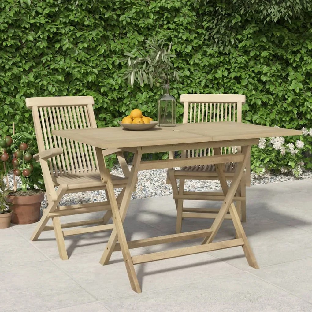 362763 vidaXL Mesa de jardim dobrável 120x70x75 cm teca maciça cinzento