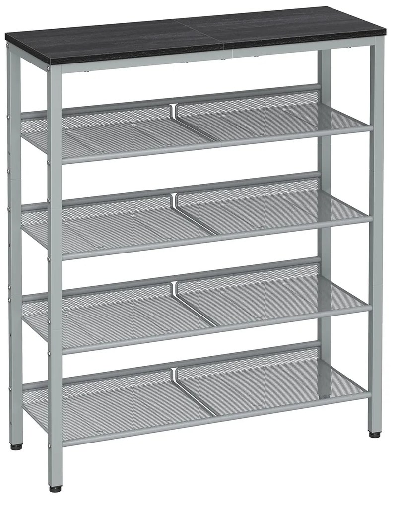Sapateira com 5 prateleiras em estilo industrial 28 x 75 x 93 cm Prateado + Preto