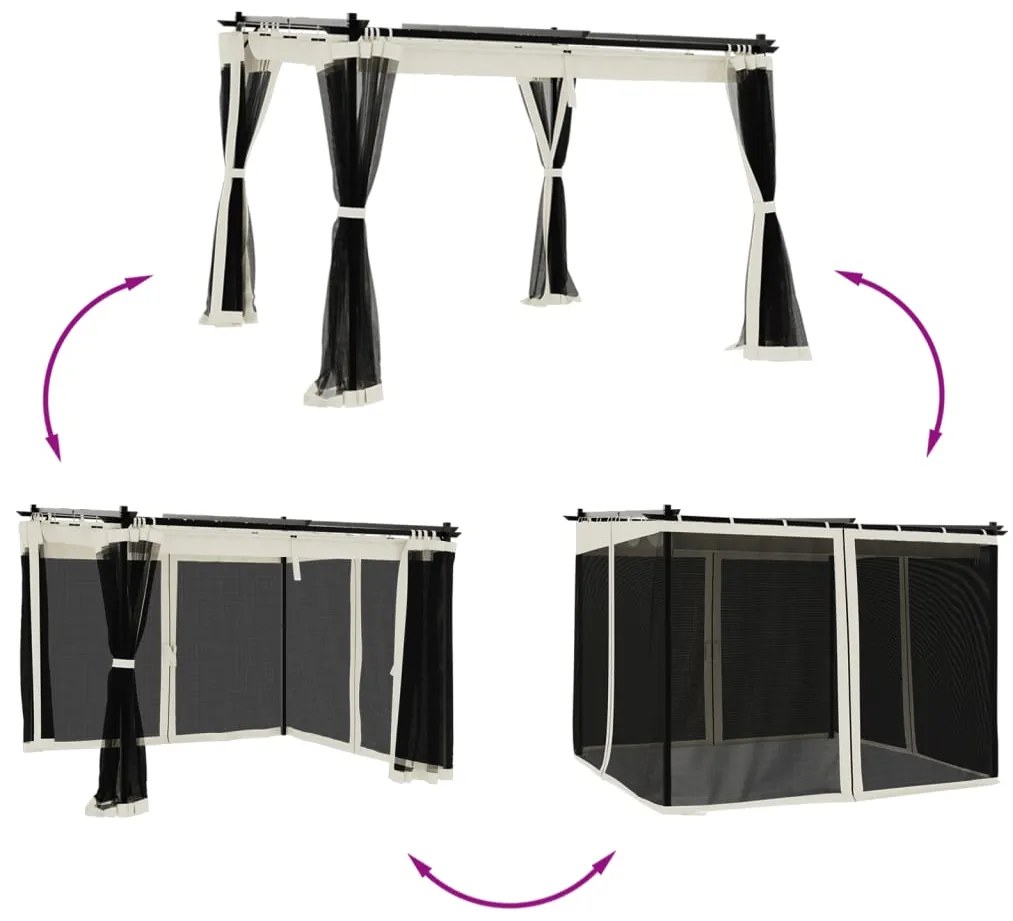 Gazebo com paredes de malha 3x3 m aço creme