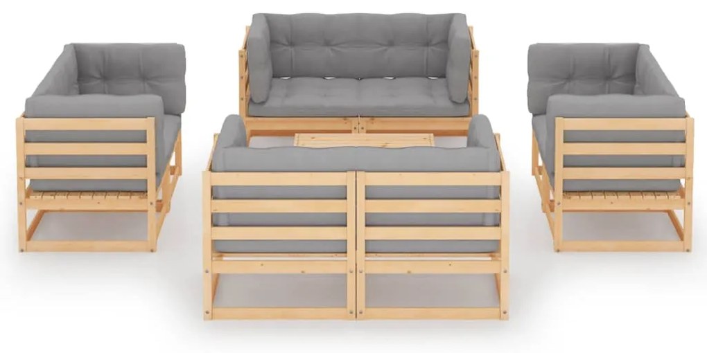 9 pcs conjunto lounge de jardim c/ almofadões pinho maciço