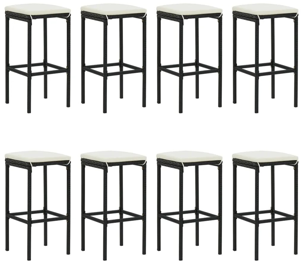 9 pcs conjunto de bar para jardim c/ almofadões vime PE preto