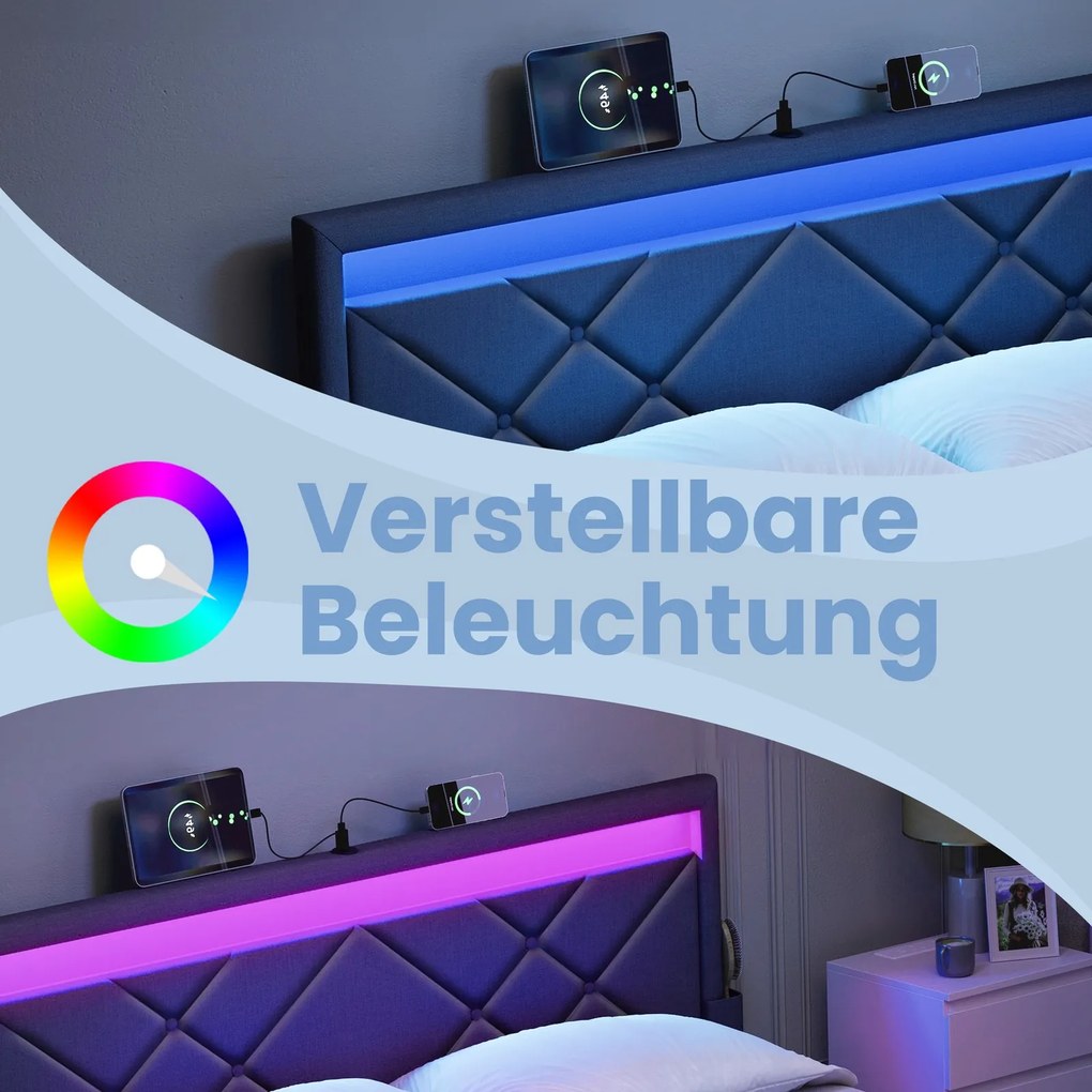 Estrutura de cama 90 x 200 cm (COLCHÃO NÃO INCLUIDO), com iluminação Led cinzenta