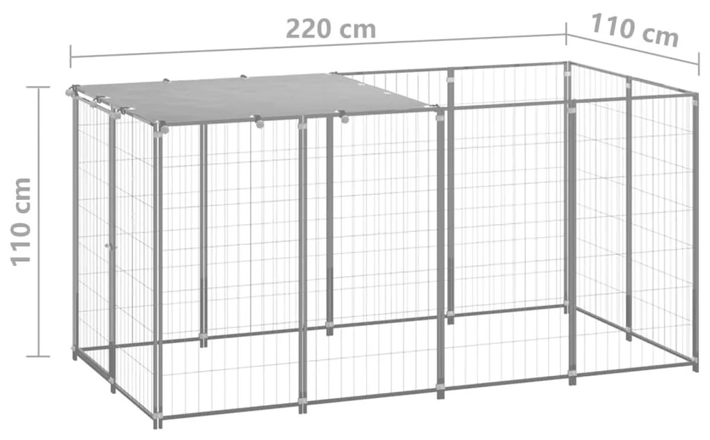 Canil para cães 2,42 m² aço prateado