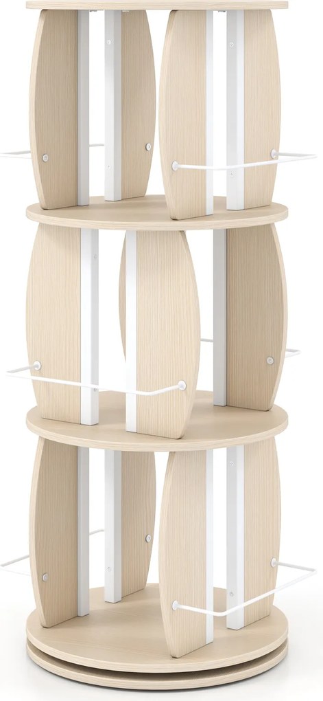 Estante Giratória para Livros, 40 x 40 x 107,5 cm, Rotação de 360° em 3 Níveis, Natural