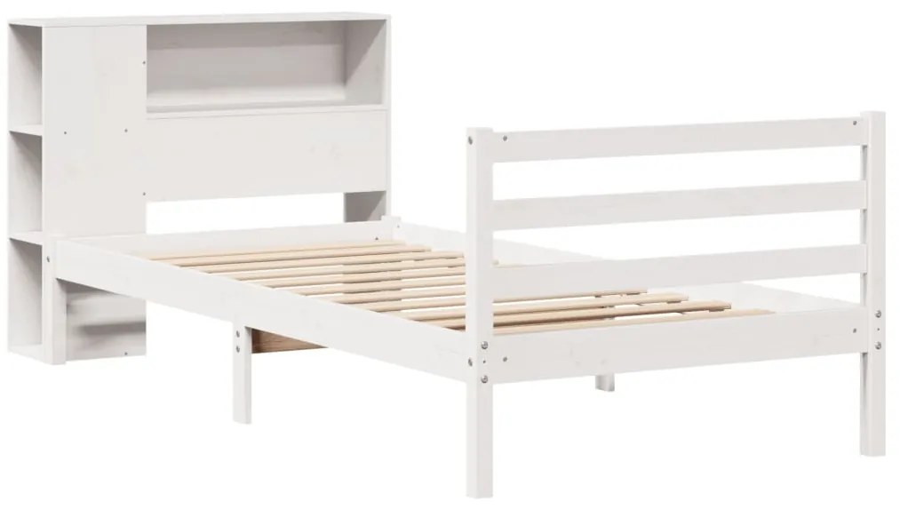 Cama com estante sem colchão 90x200 cm pinho maciço branco