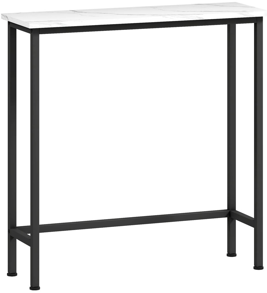 HOMCOM Mesa Consola Moderna Consola Estreita com Superfície com Efeito Mármore e Estrutura de Metal 75x24x76 cm Branco e Preto