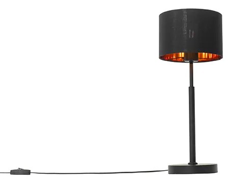 Candeeiro de mesa moderno com abajur em tecido preto e dourado - VT 1 Moderno