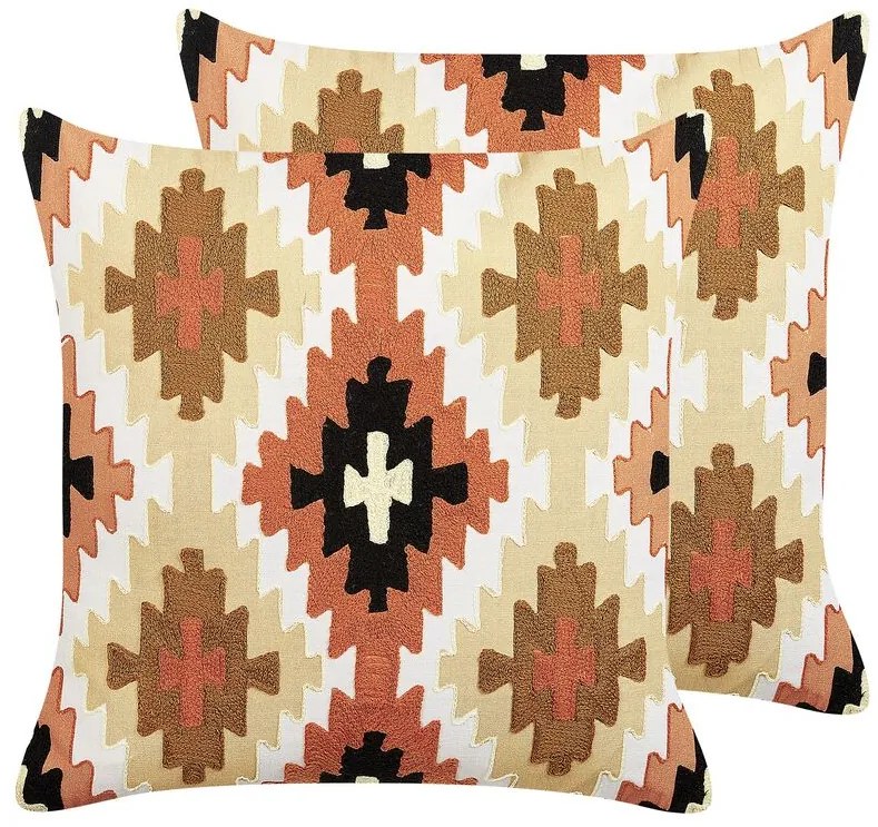 Conjunto de 2 almofadas decorativas bordadas algodão multicolor 50 x 50 cm SERAMPORE Beliani