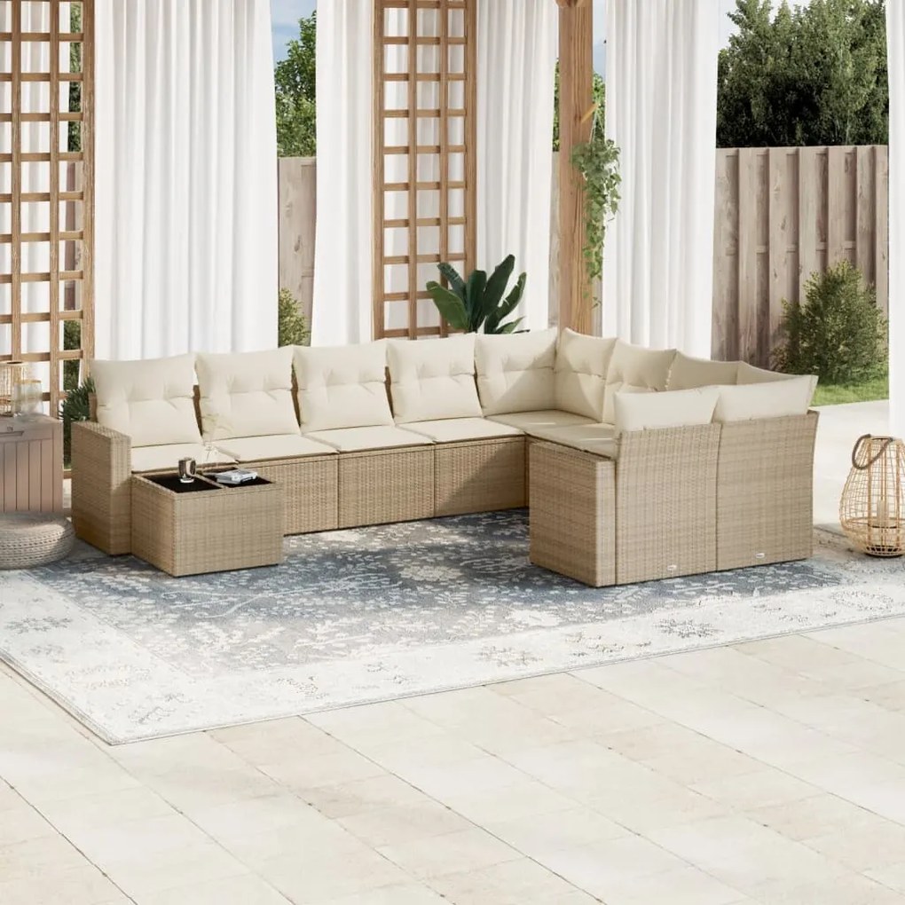vidaXL 10 pcs conjunto de sofás p/ jardim com almofadões vime PE bege