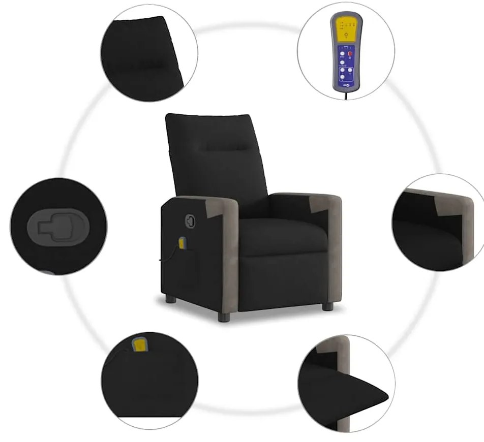 Poltrona de massagens reclinável tecido preto