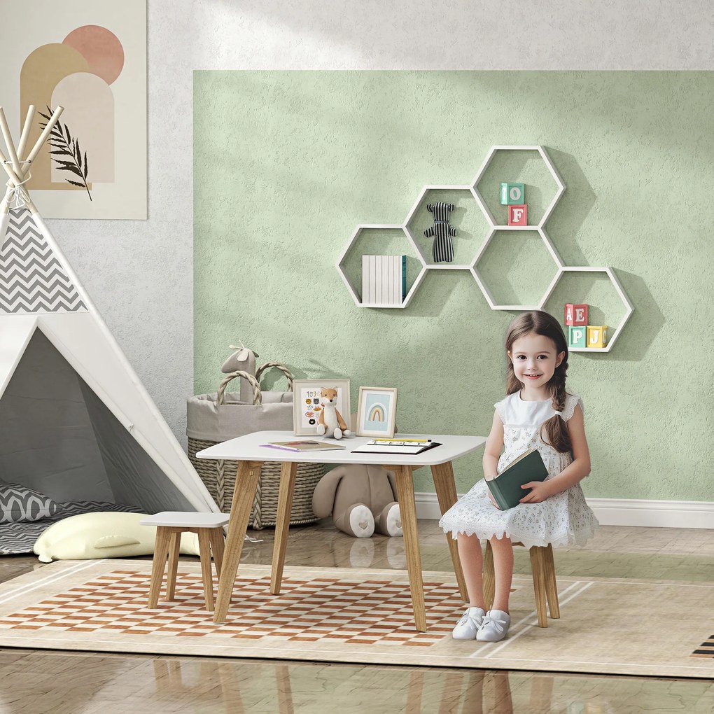 Conjunto de 1 mesa e 2 cadeiras para crianças, mobiliário versátil para o quarto ou sala de jogos, 3-8 anos branco