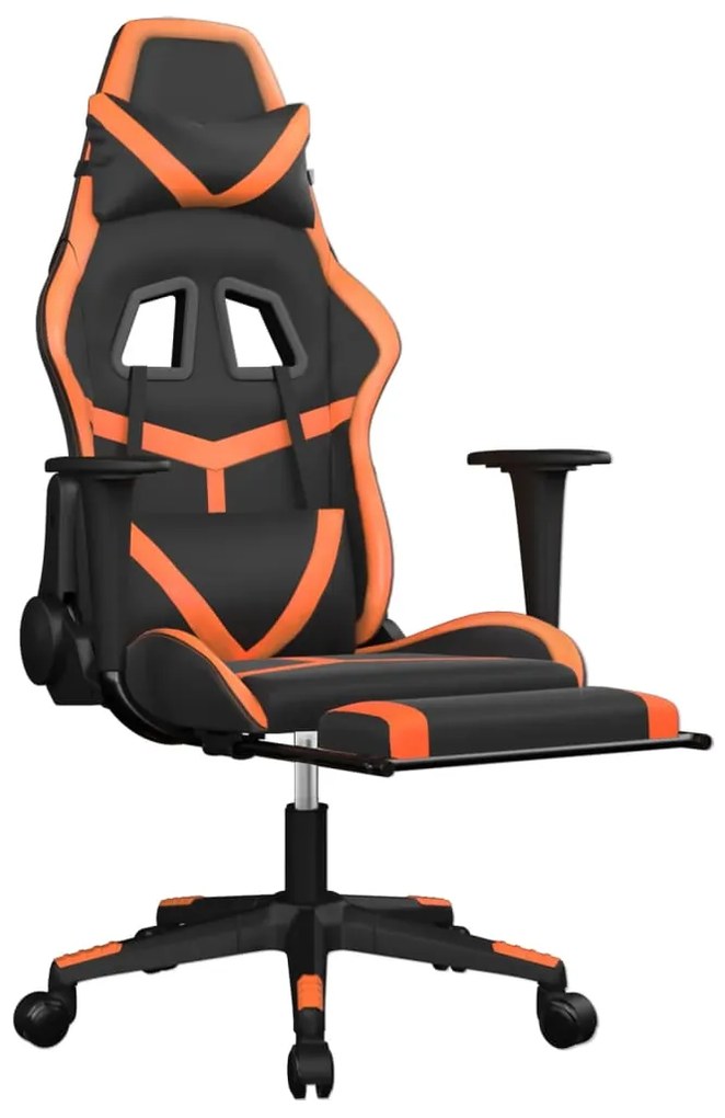 Cadeira gaming c/ apoio p/ pés couro artificial preto e laranja