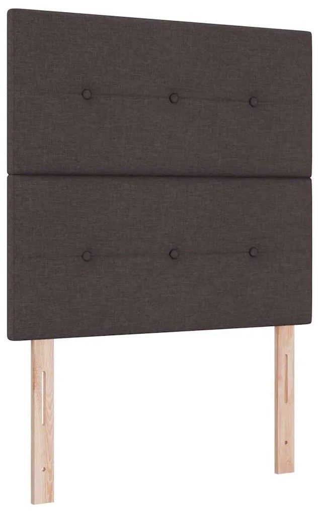 Cama Box Spring com Colchão &amp; Banco Marrom Escuro 90x200 cm Tecido