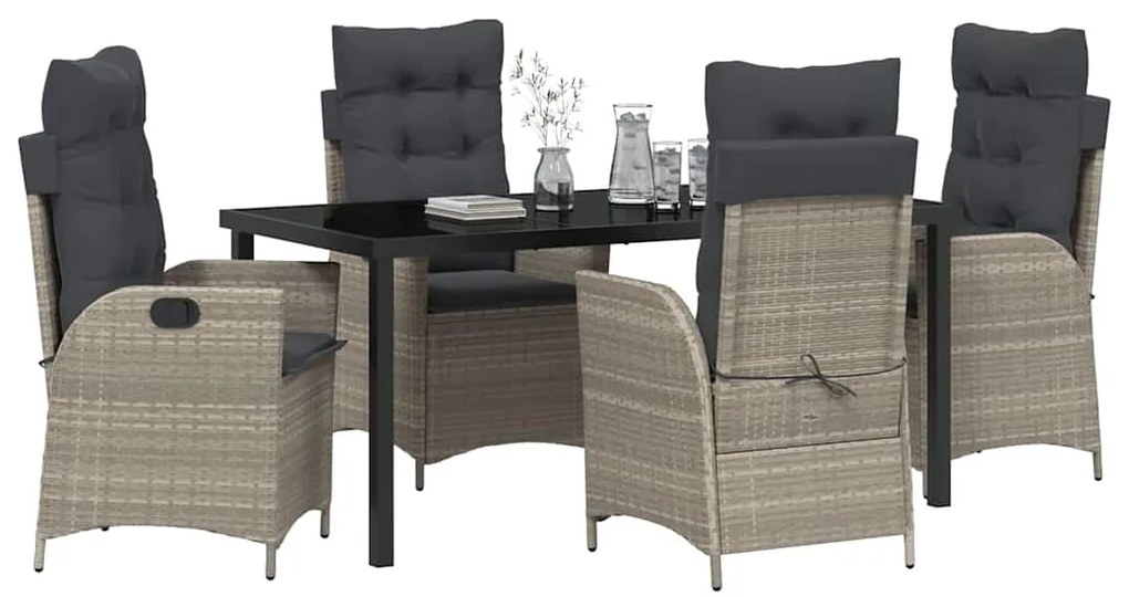 Conjunto de Jantar de Jardim com 5 Peças e Almofadas Cinza Claro de Po