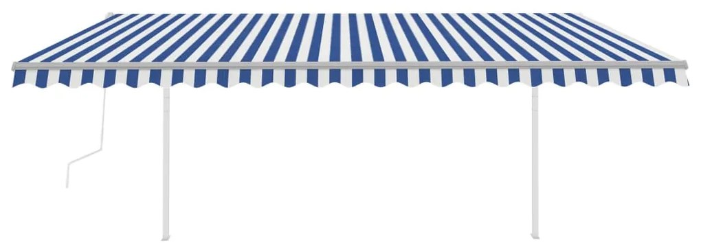 Toldo retrátil automático com postes 5x3 m azul e branco