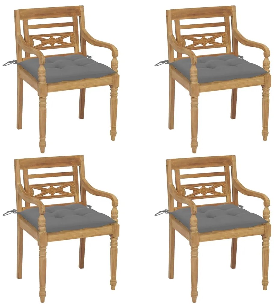 vidaXL Cadeiras Batávia com almofadões 4 pcs madeira de teca maciça