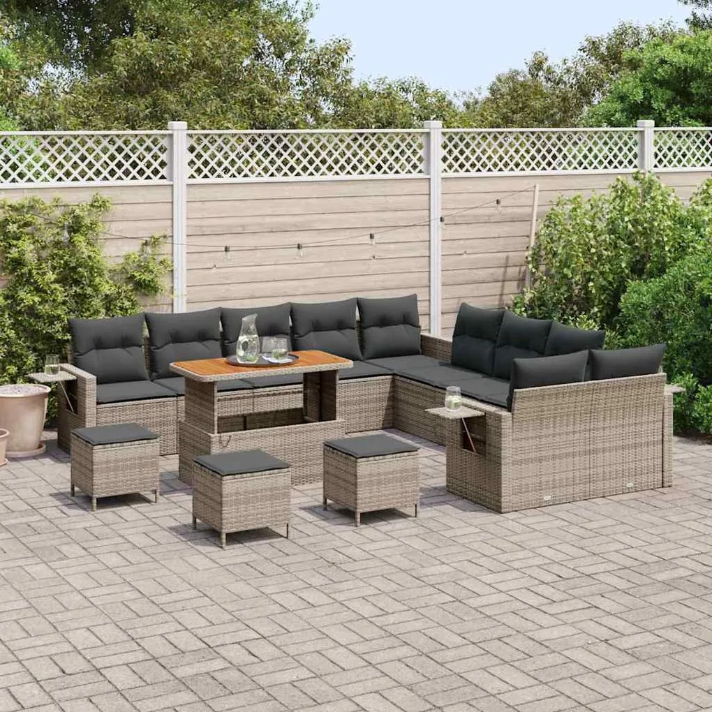 Conjunto de Sofá de Jardim 14 pcs Cinza e Cinza Escuro