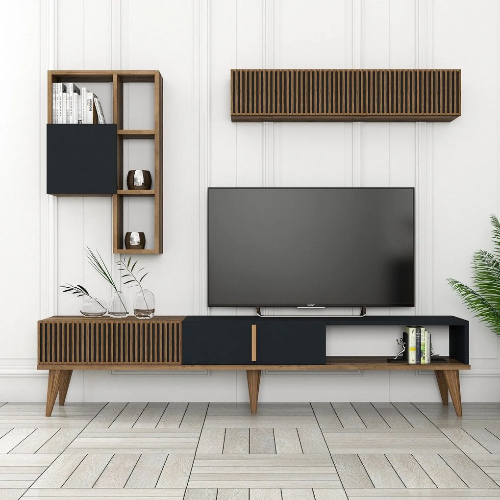 Móvel TV Milan – Nogueira e Antracite – 180x40x35 cm