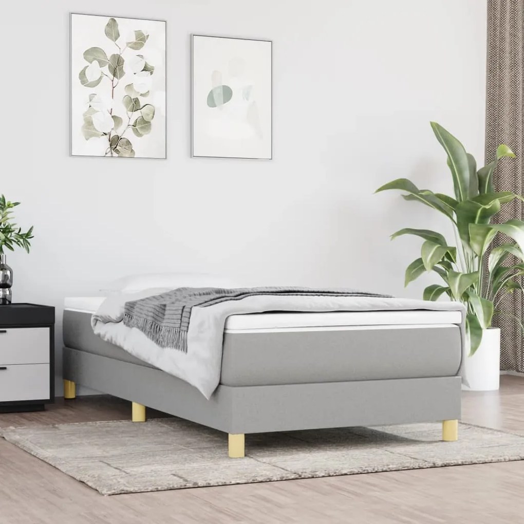 3120590 vidaXL Estrutura de cama com molas 100x200 cm tecido cinza-claro