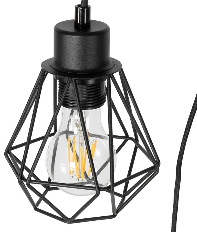 Candeeiro de pé rústico preto com madeira 2-luzes - Chon