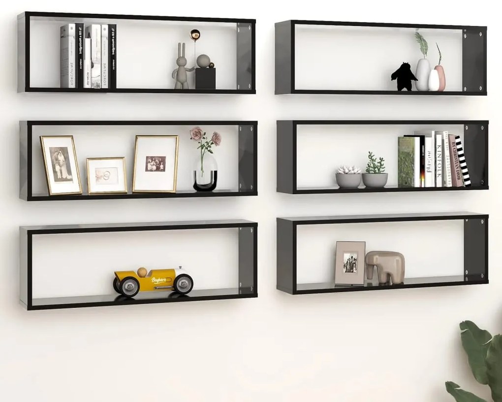 vidaXL Estantes de parede cúbicas 6 pcs contrapl. 80x15x26,5 cm preto