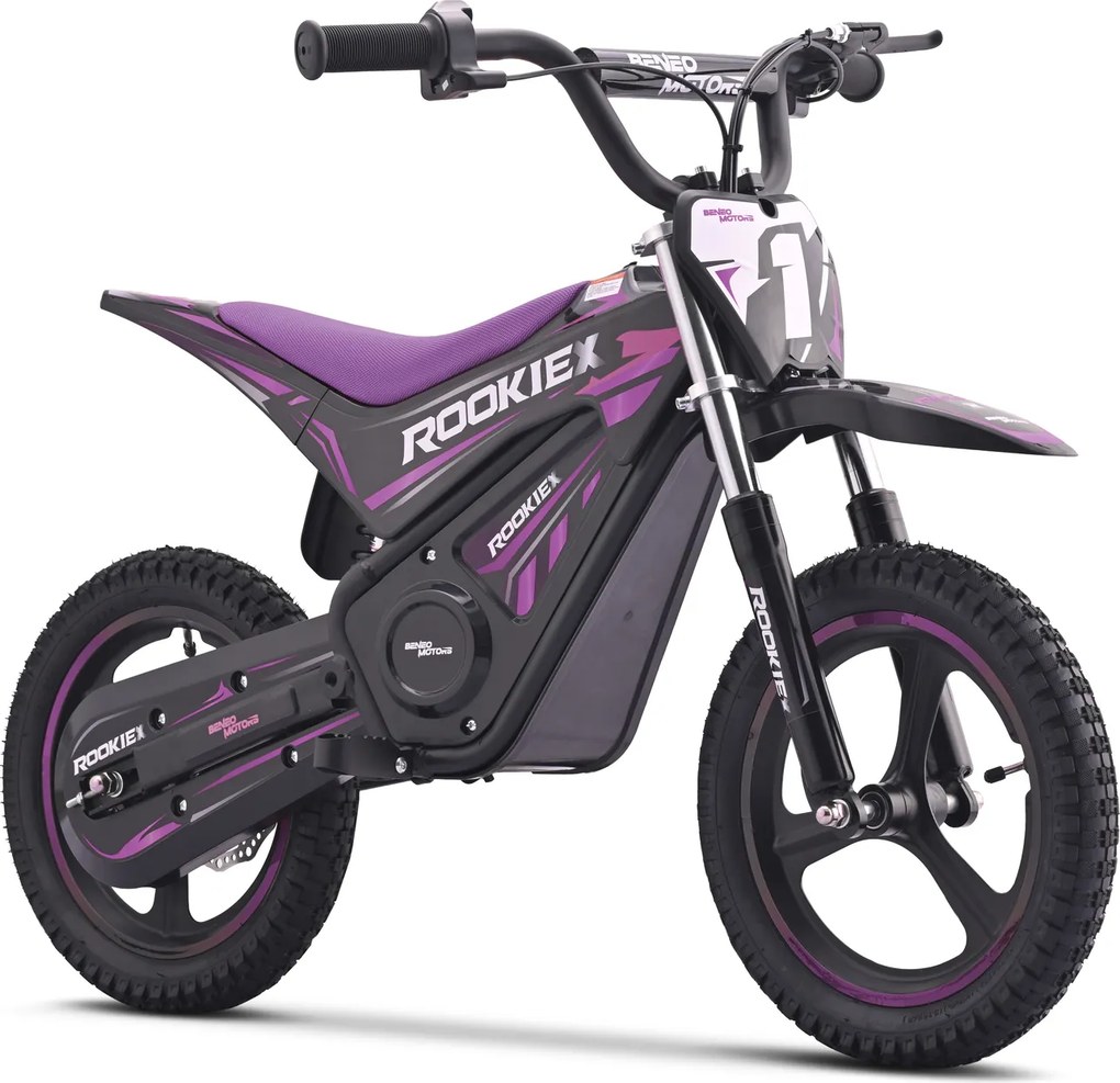 Mota elétrica infantil ROOKIE X 24V (14"), bateria de lítio, motor de 250 W, travão de disco Roxa