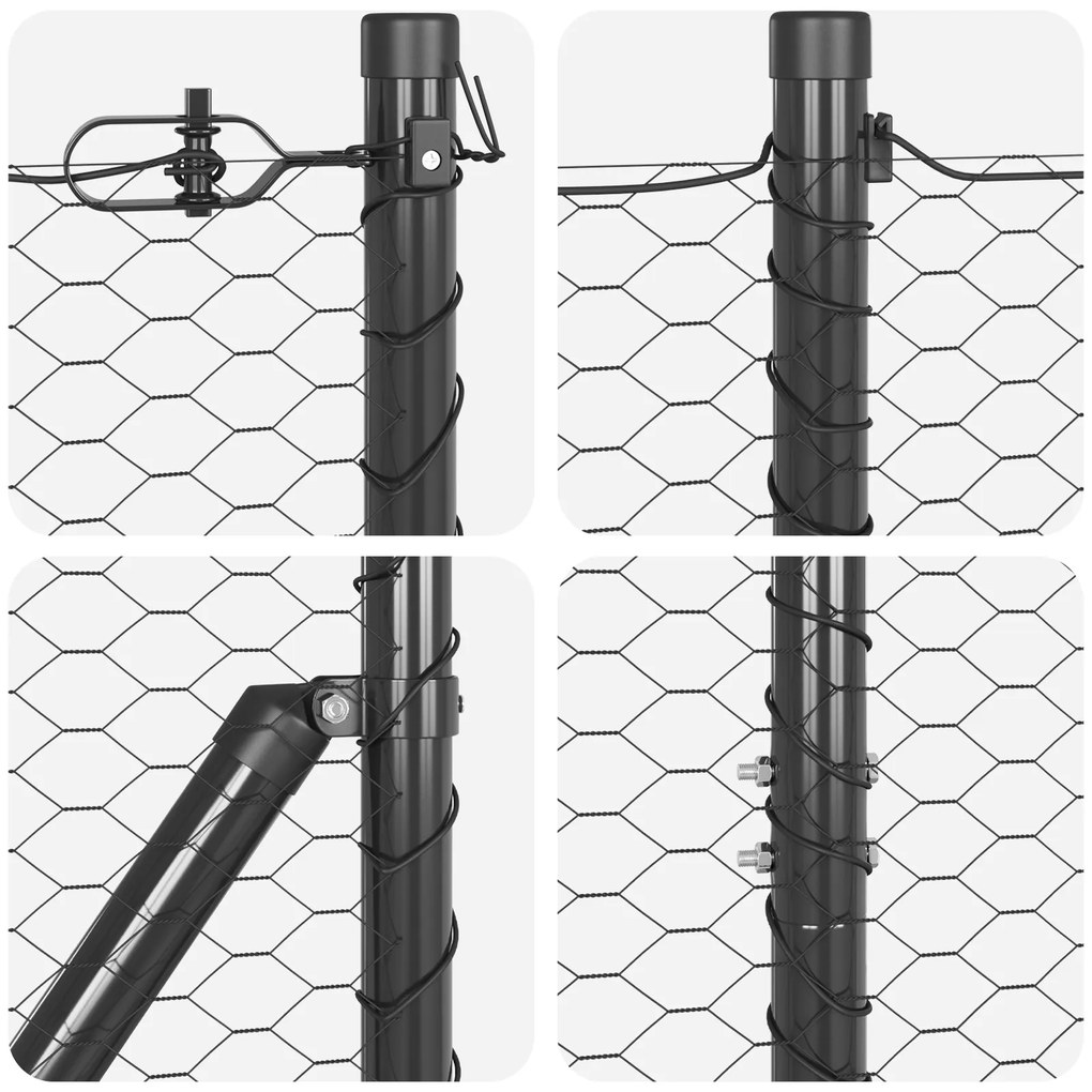 Cerca Hexagonal vidaXL Cinza 1,6x50 m Aço, Pilares de Cerca vidaXL com
