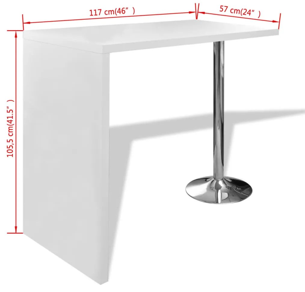 Mesa de bar em MDF com 1 perna de aço, branco brilhante