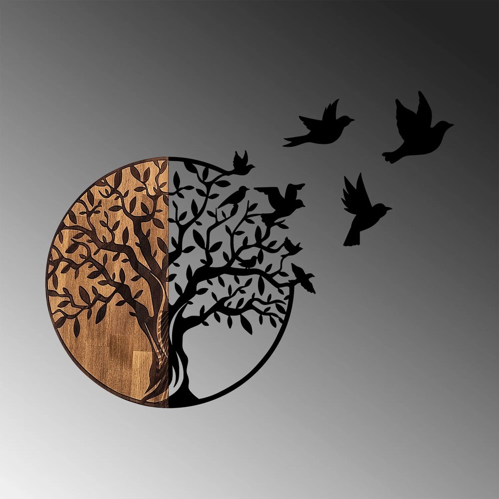 Acessório Decorativo de Parede Tree And Birds – Preto e Nogueira – 92