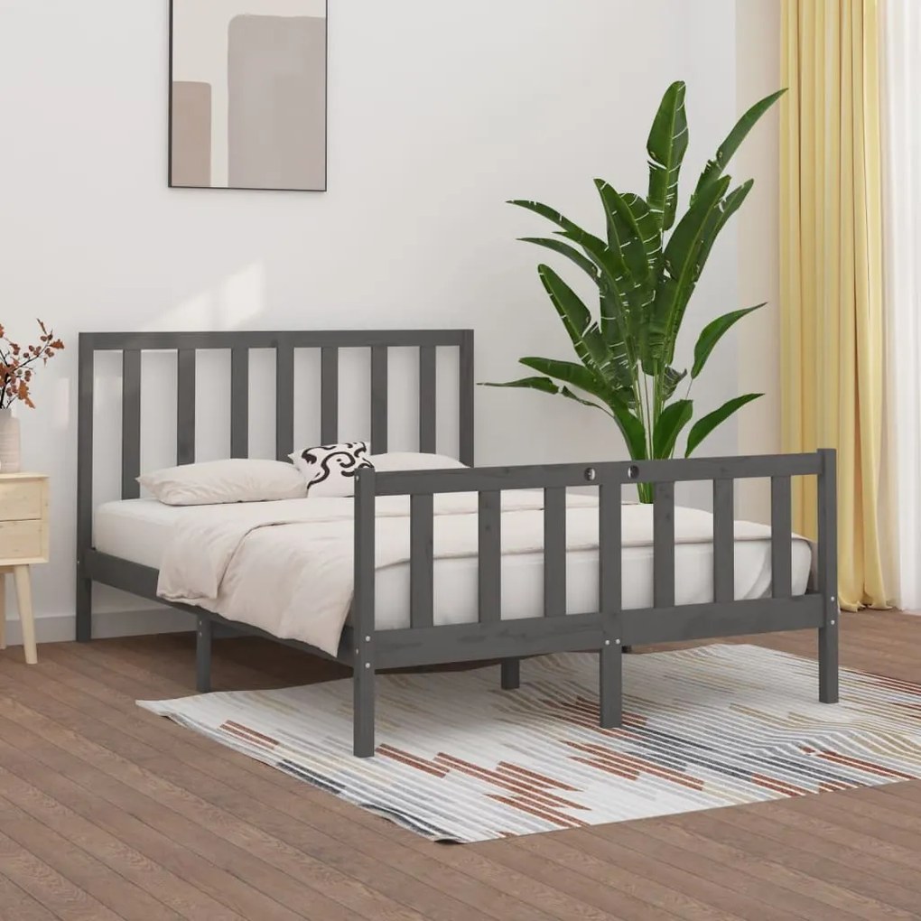vidaXL Estrutura de cama king 150x200 cm madeira maciça cinza
