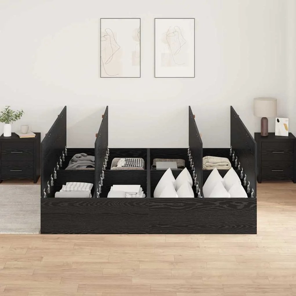 Cama com armazenamento preto e carvalho 180x200 cm