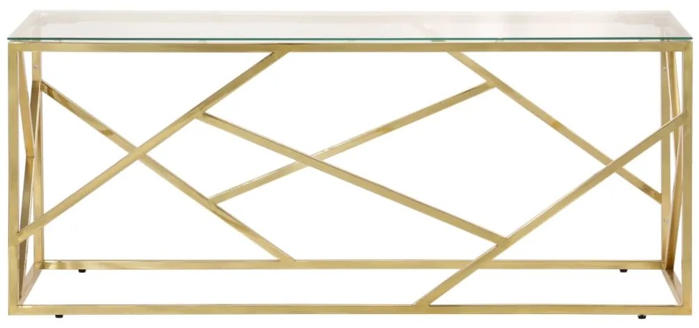 Mesa de centro aço inoxidável e vidro temperado dourado