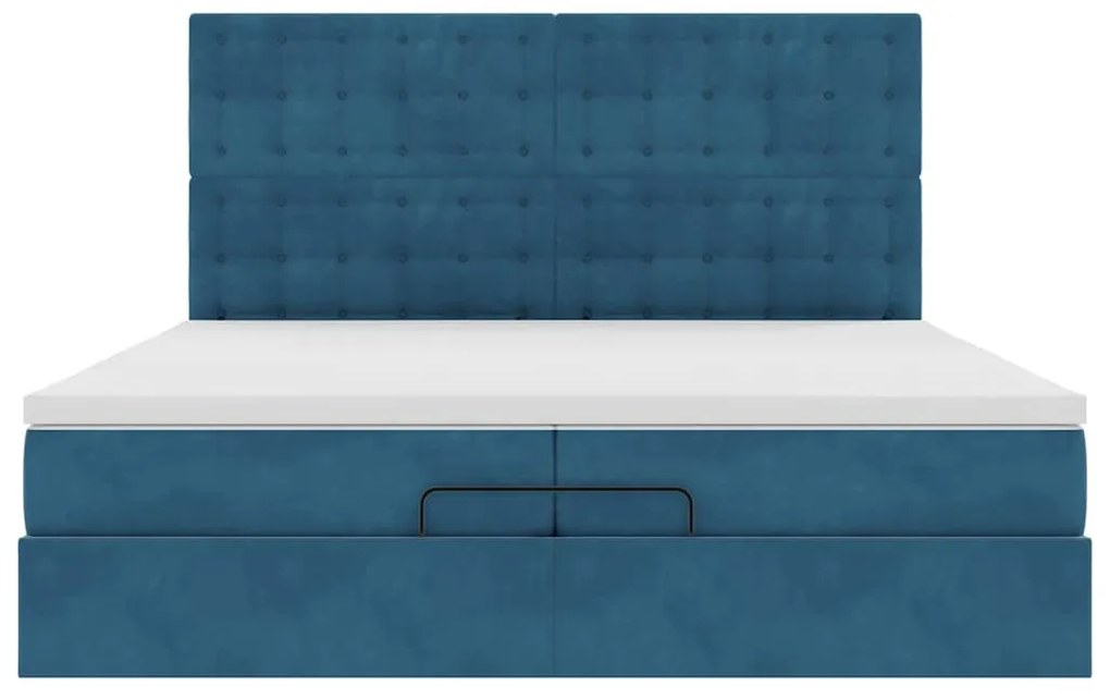 Cama otomana com colchões/LEDs 200x200 cm veludo azul-escuro