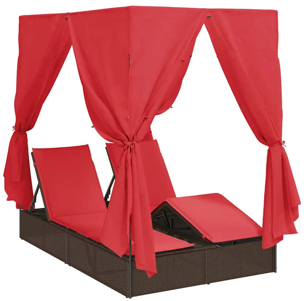 Cama Loungue Dupla Castanho Largo Rattan e Poliéster